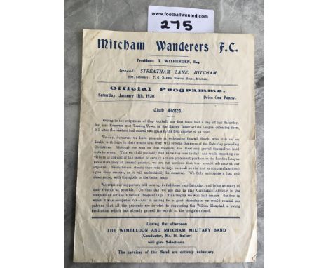 29/30 Mitcham Wanderers v Bostall Heath Football Programme: No team changes but light creasing and a stain to rear. Hard to f