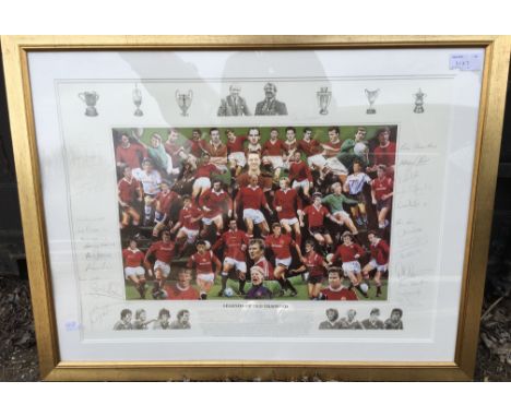 Manchester United Legends Of Old Trafford Football Print: Stunning item nicely framed hand signed in pencil by many players t