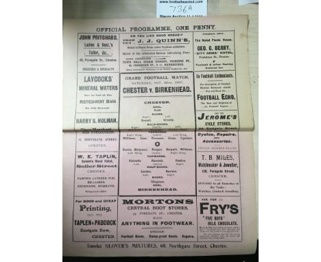 1907/1908 Chester v Birkenhead Football Programme: Combination League dated 12 10 1907 in very good condition with no team ch