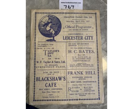 36/37 Chesterfield v Leicester City Football Programme: 2nd Division match dated 17 4 1937. Fair with no team changes althoug