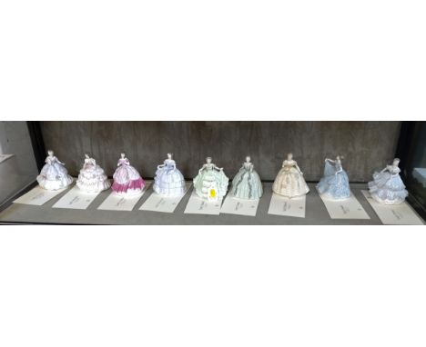 Nine Royal Worcester Lady figures including Lady Sarah and lady Elizabeth, all with certificates. (9) 