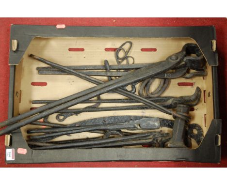 Assorted metal wares to include blacksmith's tools