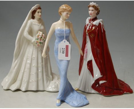 A Royal Doulton figurine of Diana Princess of Wales, together with a Royal Worcester Queen's 80th Birthday Celebration figure