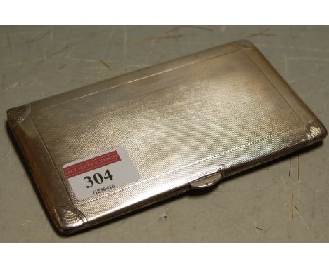 A mid-20th century silver pocket cigarette case, with all-over engine turned decoration 
