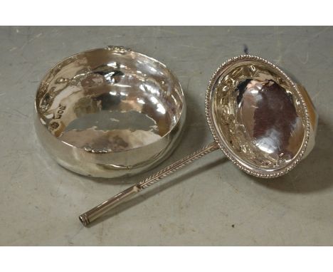 A George III small silver toddy ladle; together with a small silver bowl (2) (a/f)