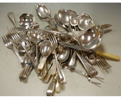 Assorted loose flatware to include; soup ladle