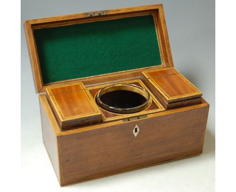 A 19th century mahogany and inlaid fitted tea caddy