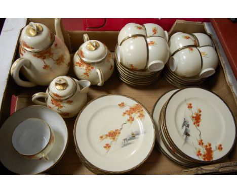 A Japanese eggshell porcelain part tea service, all heightened in gilt