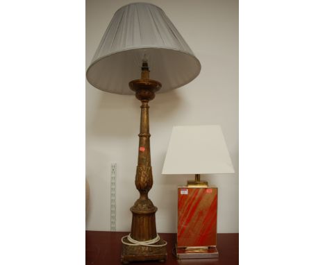 A baroque style gilt wood table lamp and one other modern table lamp (2)