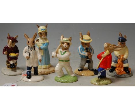 Seven various Royal Doulton Bunnykins figures to include Doctor, Out for a Duck, Clarinet Player, Little Jack Horner, Fisherm