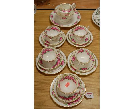 A Shelley porcelain prat tea service decorated with cabbage roses, heightened in gilt, numbered in gilt verso A10837