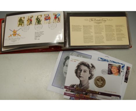 Four albums of assorted first day covers; together with various Queen Elizabeth II coin first day covers