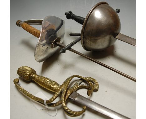 A George V steel sword scabbard; together with a Leon Poole epee; and two reproduction swords (4) Condition Report / Extra In