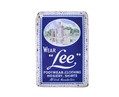 AN ENAMEL ON METAL ADVERTISING SIGN, with an image of Blackrock Castle, on blue background with white lettering "wear Lee, fo