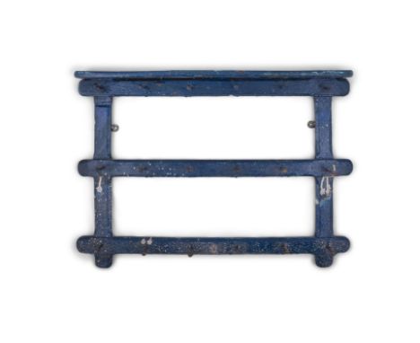 A PAINTED PINE CUP RACK, the top plain shelf above three tire hanging rack, with stretchers. 79(w) x 58(h)cmProvenance: Part 