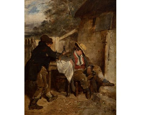 Erskine Nicol RSA&nbsp;ARA (1825-1904)&nbsp;Two Figures Outside a TavernOil on board, 34.5 x 27cm (13½ x 10¾")Signed and date