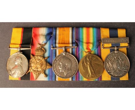 A SUDAN MEDAL GROUP OF FIVE, consisting of Sudan medal 1914 star, B. W. M., Victory & Khedives Sudan medal bar hafir, Sudan m