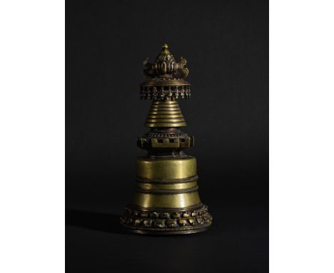 STUPA EN LAITONTIBET, VERS XIVE SIÈCLE Inset with turquoise;Himalayan Art Resources item no. 205006 33 cm (13 in.) highFootno