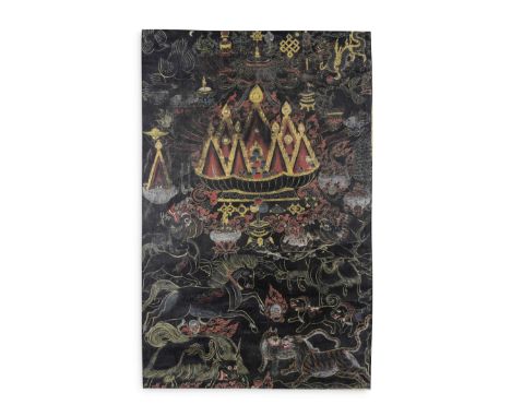 TANGKA À FOND NOIR REPRÉSENTANT LES OFFRANDES DE TORMATIBET, XVIIIE SIÈCLE Himalayan Art Resources item no. 205088 Image (sig