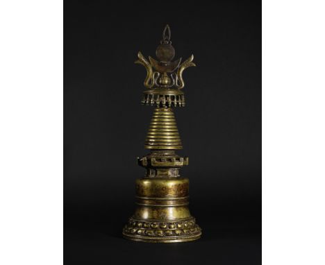 STUPA DU MAHAPARINIRVANA EN LAITONTIBET, VERS XIIIE SIÈCLE Inset with turquoise;Himalayan Art Resources item no. 205014 54.1 