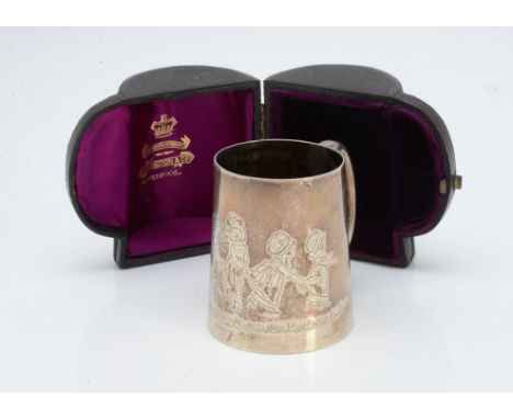 A Victorian silver Christening tankard by Martin Hall &amp; Co, presented in an Elkington &amp; Co fitted leatherette case, t