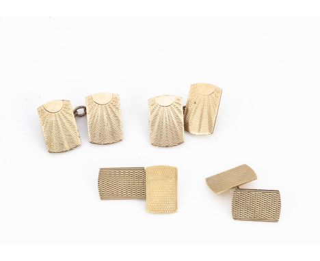 A pair of 9ct gold Art Deco rectangular fronted cufflinks, with engine turned design, 3.9g together with a pair of gold front
