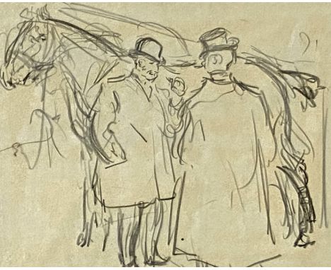Attributed to GEORGE PERCY JACOMB-HOOD, British, (1857-1929), Sketch of a Horse with his Owners, pencil, label verso