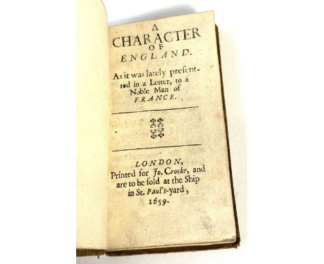 JOHN EVELYN (1620-1706) A Character of England, published 1659, for Jo Crooke, St Paul’s Yard,   Small, calf and gilt binding