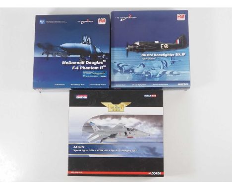 A group of three 1:72 scale diecast aircraft by CORGI Aviation Archive and HOBBYMASTER - VG/E in F/G boxes (3)