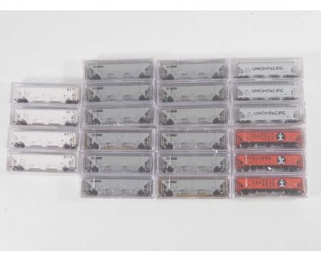 A group of American  N gauge covered Hopper wagon packs by  PACIFIC WESTERN RAIL SYSTEMS and INTERMOUNTAIN - all sealed as ne