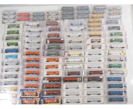A very large quantity of American and Canadian Outline N gauge Covered Hopper cars by MICROTRAINS, BOWSER, ATLAS and others -
