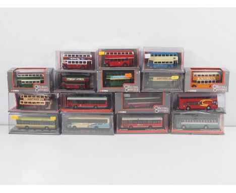 A group of 1:76 scale 16 CORGI OOC buses in various liveries  - VG/E in G/VG boxes (16)