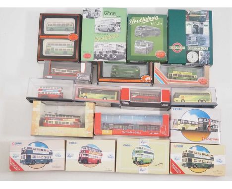 A CREATIVE MASTER NORTHCORD 1:76 scale London Bendibus model together with other buses, bus sets and a tram by EFE, CORGI OOC