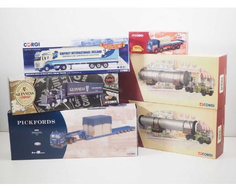 A group of CORGI 1:50 scale articulated lorries including UK and French Heavy Haulage examples, together with a similar 8 whe