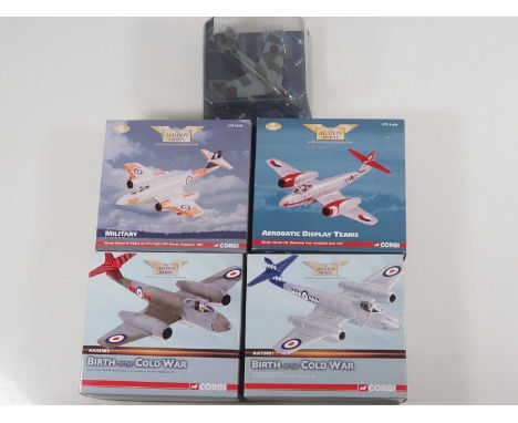 A group of four 1:72 scale CORGI Aviation Archive Gloster Meteor diecast aircraft together with a Hunter Mk 6 - VG/E in G/VG 