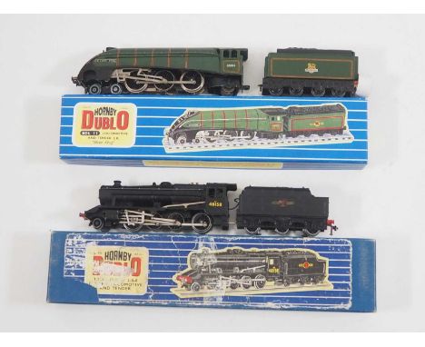 A pair of HORNBY DUBLO OO gauge 3-rail steam locomotives comprising a class 8F in BR black and a 'Silver King' in BR green, b