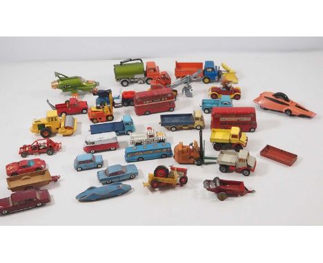 A group of playworn diecast cars, lorries, buses etc by CORGI, DINKY and others - F/G unboxed (Q)