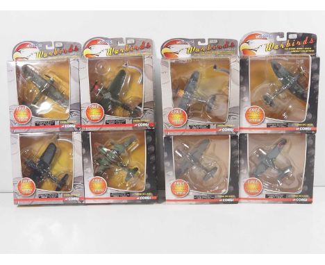 A group of eight CORGI 1:72 scale diecast airplanes from Series 1 and 2 of the 'Warbirds'  collections - VG/E in G boxes (8)