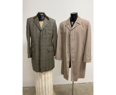 A vintage raincoat by Meakers of Piccadilly with checked lining size 38-40 together with a lightweight checked coat with velv