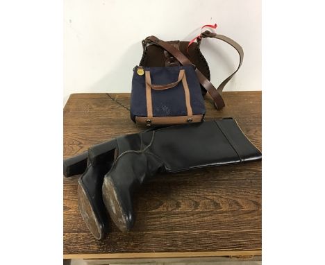 A Mulberry scotch grain leather bag, a 1970s leather & suede bag and a pair of 1970s long boots. 