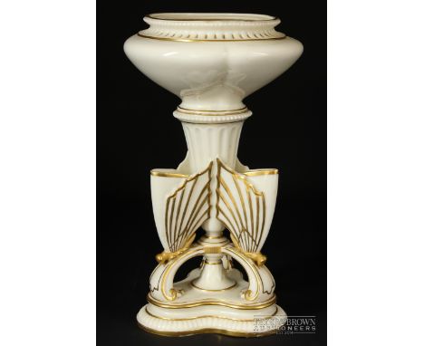 A Royal Worcester glazed parian butterfly posy vase, the central bowl and well supported by the wings of three butterflies, g