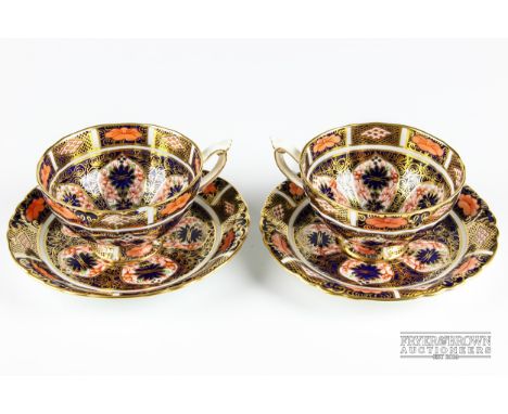 A pair of Royal Crown Derby Imari cups &amp; saucers, 1206 pattern (4)