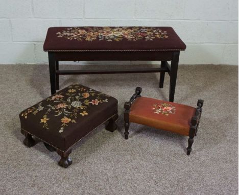 A tapestry topped duet stool and two footstools (3)