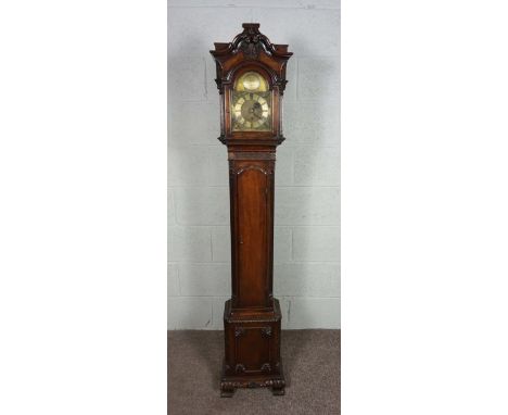 A small mahogany cased longcase timepiece, in George II style and inscribed Tompion, late 19th or early 20th century, with an