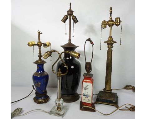 Five assorted table lamps, including a brass Corinthian column two light table lamp (5)Condition reportThe condition of all t