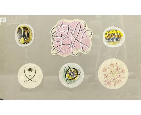 Robert Ellis Williams (1928-2015) for J &amp; G Meakin, six 1950's gouache and ink abstract floral sketchbook studies in a st
