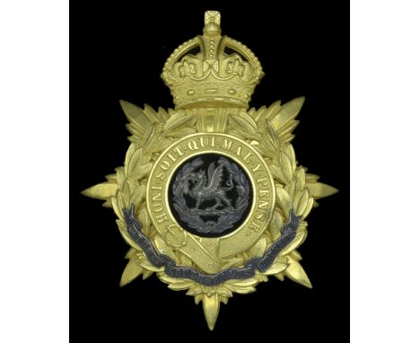 The South Wales Borderers an Officer’s Post 1902 Helmet Plate An extremely fine example, the gilt crowned star pattern back p