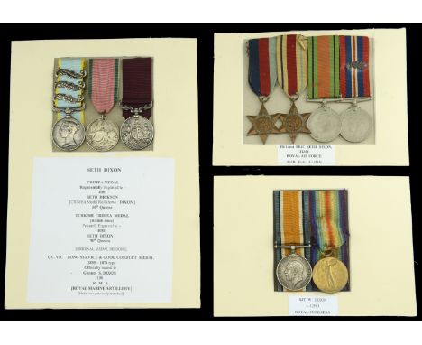 Family Group:  Three: Gunner S. Dixon, Royal Artillery, late 50th Foot Crimea 1854-56, 3 clasps, Alma, Inkermann, Sebastopol 