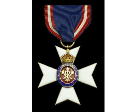 The Royal Victorian Order, M.V.O., Member’s 4th Class breast badge, silver-gilt and enamel, the reverse officially numbered ‘