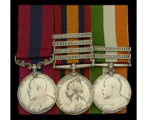 A Boer War D.C.M. group of three awarded to Private T. Aldridge, 19th Hussars, later Sergeant-Major, South African Constabula